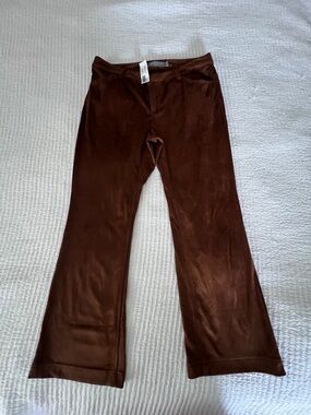 209wst38 Suede Brown Flare Pants Size 4 NWT